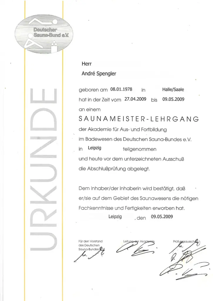 urkunde - saunameisterlehrgang